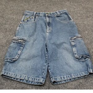 Vintage Y2K Extreme Limit Boys Denim Cargo Shorts Distressed Blue Wash Size 16
